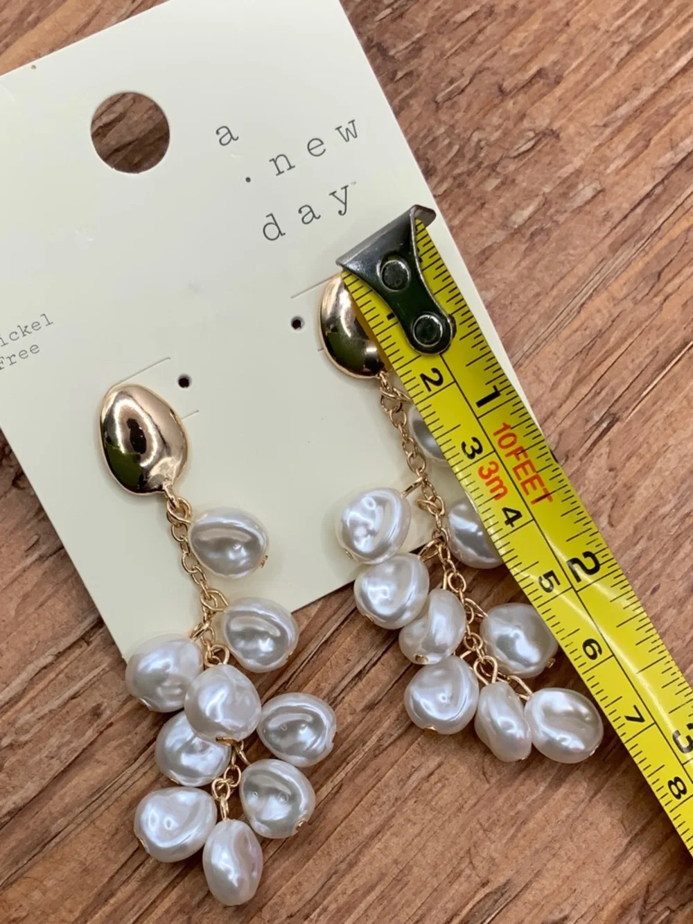 A. New Day Gold Tone Cluster Faux White Baroque Pearl Drop Dangle Earrings - Picture 5 of 5